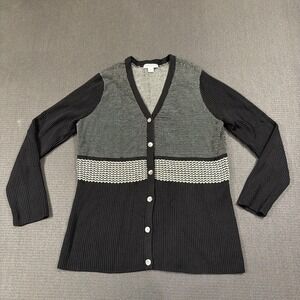 Pendleton Cardigan 100% Merino Wool Black White Knit Hearts Women's XL Petite